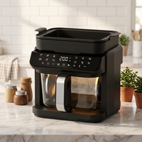 Freidora de Aire 2 en 1 de 7.5QT, 1500W, Control Digital, Antiadherente, PTFE, Apagado Automático, 12 Programas de Cocción, Pantalla a Color, Fácil de Usar