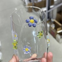 Tasse à lait originale faite à la main avec motif floral en relief coloré, design moderne à double paroi, verre résistant à la chaleur, compatible lave-vaisselle et micro-ondes