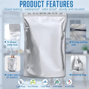 Compter 200 pièces sacs en aluminium Mylar 120 microns sacs thermoscellables pour <span class=keywords><strong>sac</strong></span> en aluminium de stockage des aliments à long terme 10*14 pouces - Product Image 1
