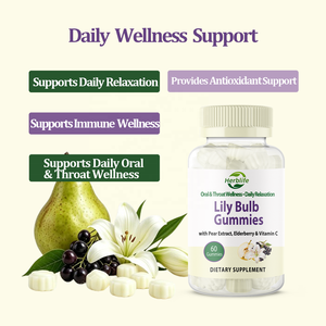 Gummies de lys en marque blanche OEM avec extrait de poire, sureau et vitamine C pour la relaxation quotidienne et le bien-être oral et de la gorge - Product Image 3
