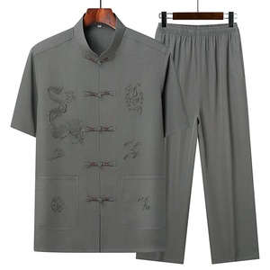 Nuevo Traje <span class=keywords><strong>Hanfu</strong></span> Estilo Tang Chino KJ 2027 para Hombre, Ropa Casual de Verano de Seda de Hielo, Manga Corta, para Hombres de Mediana Edad y Mayores - Product Image 1