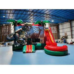 Château gonflable commercial d'extérieur avec toboggan aquatique, thème dinosaure, <span class=keywords><strong>cabane</strong></span> en rondins, pour fêtes - Product Image 3