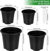 Pots de plantes en plastique noir de 3,5 4 5 6 pouces, lot varié de pots de fleurs avec trous de drainage