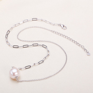 Collier en argent pur S925 avec perle d'eau douce, chaîne croisée, collier de connexion, vente en gros de bijoux Zhuji - Product Image 1
