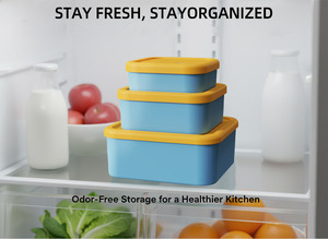 ISSILI Square Silicone <b>Kids</b> Lunch <b>Box</b> Set with Lid, 3-Piece Bento <b>Box</b>, Food <b>Storage</b> Container & Breakfast <b>Box</b>, Drop-Proof and Le - Product Image 4