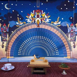 Éventail pliant classique en bambou Guansen, motif ange, art populaire espagnol, décoration intérieure écologique, vente en gros - Product Image 2