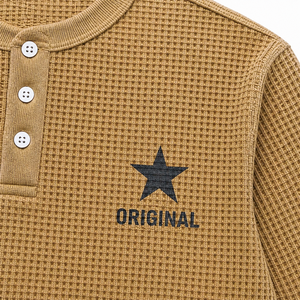 <span class=keywords><strong>Camiseta</strong></span> de Hombre Personalizada, Estilo Waffle, Manga Larga, Henley con Tres Botones, Informal, de Algodón, con Estampado DTG, Tejido de Punto, Cuello Redondo, Estilo Retro, Streetwear - Product Image 3