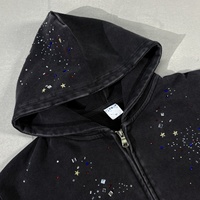 YOUMI ODM/OEM – Nouveaux sweats à capuche zippés en coton délavé avec strass, personnalisables avec logo, pour hommes, style streetwear de haute qualité