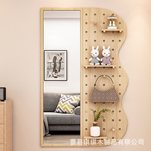 Wall Mounted Sliding Dressing <b>Mirror</b> With Pegboard Full Length Modern Design For Entryway Decorative Use - Product Image 2
