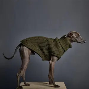 Qiquペット用品カスタム新しいデザイナーイタリアのグレイハウンドウィペットグリーンニットタートルネックベスト犬用イギー服冬の衣装