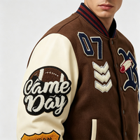 Veste de baseball varsity pour homme, vintage, avec patchwork brodé en chenille, manches en PU, style streetwear décontracté