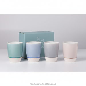Ensemble de tasses à thé en céramique avec logo personnalisé et glaçure dégradée, mug à café sans anse en grès pour le bureau et la maison - Product Image 6