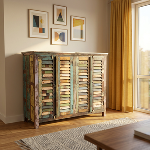 Buffet de rangement vintage en bois massif recyclé et récupéré, avec deux portes, artisanal, pour hôtel ou ferme - Product Image 1