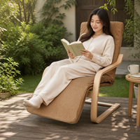 Fauteuil inclinable en bois de bouleau courbé de style nordique avec repose-pieds étendu, fauteuil de relaxation ergonomique à dossier haut en velours côtelé pour jardin et terrasse