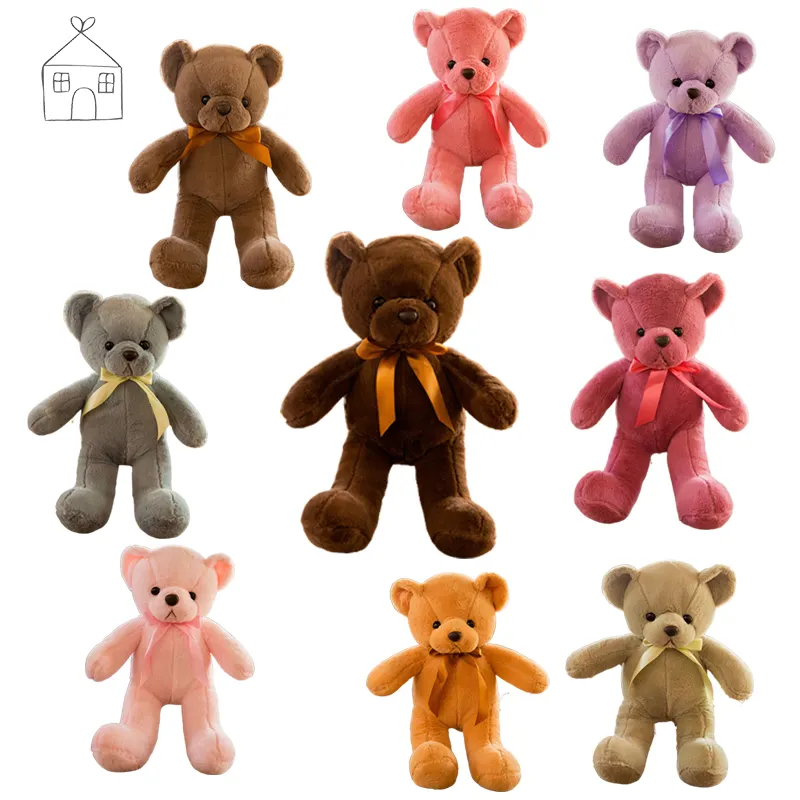 OEM ODM soft fur fabric animal baby organic stuffed toys 35cm customised logo black pink kids plush cute teddy bear