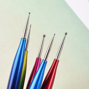 5 pièces/ensemble dégradé poignée en métal Double extrémité Nail Art <span class=keywords><strong>brosse</strong></span> ongles pointe plate applicateur d'ongles Silicone <span class=keywords><strong>brosse</strong></span> Dot <span class=keywords><strong>perceuse</strong></span> stylo ensemble - Product Image 5