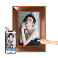 Pro bingkai gambar Digital, WiFi bingkai foto elektronik kayu layar sentuh IPS rotasi otomatis dapat dipasang di dinding foto Video melalui Frameo
