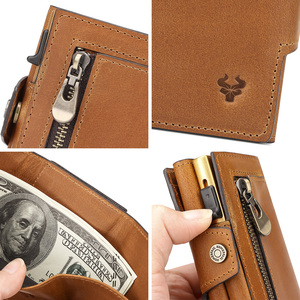 RFID porta carte di credito con fermasoldi per gli uomini pazzo cavallo portafoglio in pelle per gli uomini in alluminio Pop Up metallo porta carte - Product Image 6