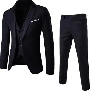 Luxe 3 pièces Blazer + pantalon + gilet hommes costume de mariage mode hommes mince couleur unie costume de bureau d'affaires en stock