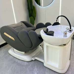 Unidad de lavado de cabello para salón de belleza con lavacabezas inclinable de cerámica y asiento ajustable - Product Image 1