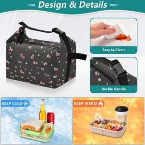 Bow Printing Insulated Cooler Bags Large Portable Thermal Picnic Lunch Tote Insulated Cooler Bags for Office School - Product Image 4