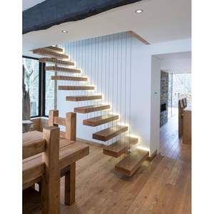 <span class=keywords><strong>Escalier</strong></span> flottant en bois massif au design moderne avec garde-corps en verre pour villa <span class=keywords><strong>ou</strong></span> appartement de luxe <span class=keywords><strong>Escalier</strong></span> intérieur droit - Product Image 2