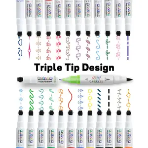 Wholesale 3-In-1 Colored Curve Roller Stamp Marker Pen Painting Set 8 12 24 Colors Non-toxic Odorless Brush Felt Tip Markers