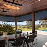 Pavillon de thé avec écrans anti-vent métalliques intégrés, stores électriques enroulables pour tables de thé de jardin et sièges de cour couverte