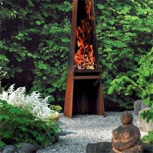 GNEE Low Maintenance Eco-Friendly Concrete & Corten Steel Freestanding Outdoor Wood Burning Fireplace Chimney Firewood Storage - Product Image 6