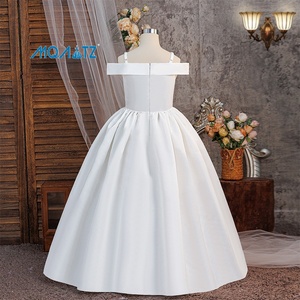 Vestido Largo de Satén con un Solo Hombro para Niñas, Vestido de Fiesta Formal para Cumpleaños, Vestido de Flores para Niñas, <span class=keywords><strong>Ropa</strong></span> para Bebés - Product Image 3