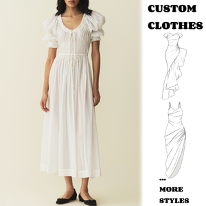 Fabricant de vêtements personnalisé printemps été col carré à manches courtes élégant décontracté femmes blanc coton robe mi-longue - Product Image 2