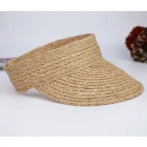 गर्मियों के लिए के थोक प्राकृतिक घास राफिया स्ट्रॉ ब्रैड टोपी वाइज़र टोपी