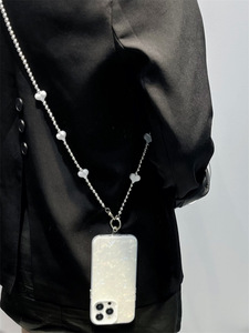 Luxe Résine Perle Perles Coeur Téléphone Cas Chaîne Bandoulière Épaule Cou Cellulaire Mobile Téléphone Charme Longe Poignet Sangles avec Patch - Product Image 3