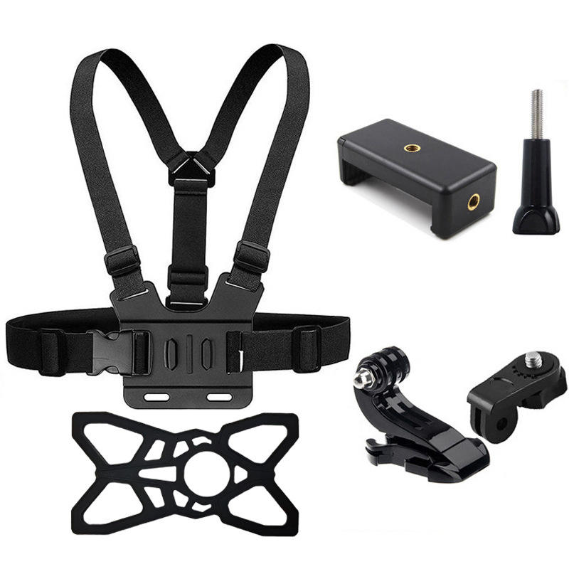 Hongdak for Gopro Accessories B Double Shoulder Chest Strap 6-in-1 Set Chest Strap+Phone Clip Silicone Mesh Cycling Shooting Set