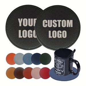 OEM/ODM Custom Logo PU Leather Coaster Heat Resistant Non-slip Custom Coasters Round Cup <b>Mat</b> for Home <b>Bar</b> Restaurant - Product Image 1