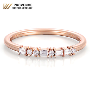 Anillo de oro rosa macizo de 10k, 14k, 18k, anillo de eternidad 1/3 con banda de diamantes de laboratorio de corte esmeralda, anillo de boda unisex, anillos minimalistas para parejas - Product Image 1