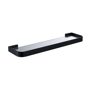 Accessoires de salle de bain Étagère à serviettes simple <span class=keywords><strong>murale</strong></span> en acier inoxydable noir mat avec <span class=keywords><strong>verre</strong></span> - Product Image 1