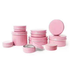 5g 10g 15g 30g 50g 60g 80g 100g 120g 150g 180g 200g 250g pink aluminium bulat kaleng logam wadah untuk lilin kosmetik