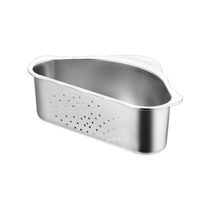 304 Stainless Steel Vegetable Drain Basket 24x15x8cm Dishwasher Safe Triangular <b>Sink</b> Filter <b>Storage</b> Rack - Product Image 2
