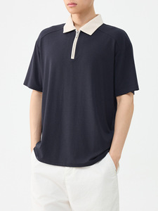 <span class=keywords><strong>เสื้อโปโล</strong></span>ผู้ชายทรงหลวม สีกรมท่าล้วน คอปกตัดสี ผ้าคุณภาพสูง แห้งเร็ว ไม่ยับง่าย พร้อมโลโก้สั่งทำพิเศษ - Product Image 2