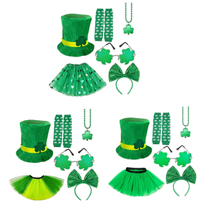Conjunto de Disfraz de Trébol para Mujer, Decoración para Festival Irlandés, Falda Verde, Gafas, Diadema, Sombrero, Collar, Calcetines, Traje para el Día de San Patricio - Product Image 1