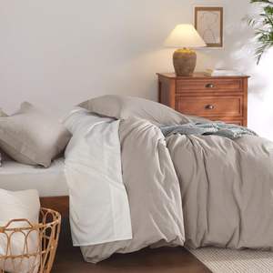 Housse de couette 100% coton Queen Size, ensemble de literie en <span class=keywords><strong>lin</strong></span> beige résistant à la décoloration, 90x90 pouces - Product Image 2
