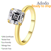 Perhiasan Hadiah Ulang Tahun Ibu Perak 925 Berlapis Rhodium, Set Cincin Moissanite Potongan Cushion & Asscher untuk IBU