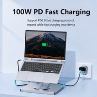 Station d'accueil multifonction 11-en-1 4K 60Hz MST avec double hub HDTV, support pour ordinateur portable, adaptateur Type C, hub USB 3.0, hub USB C HDTV