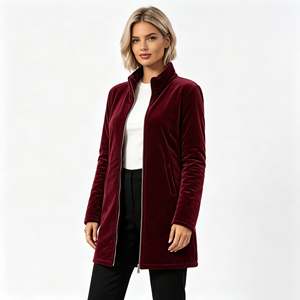 Veste longue zippée en <span class=keywords><strong>velours</strong></span> à col montant pour <span class=keywords><strong>femme</strong></span>, <span class=keywords><strong>manteau</strong></span> extérieur en polyester à manches longues pour l'automne et l'hiver, idéal pour le quotidien et le bureau – Sehe Fashion - Product Image 4