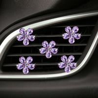 Xingyue – Lot de 5 clips de ventilation de voiture en alliage de cristal naturel, forme fleur, style simple, décorations intérieures