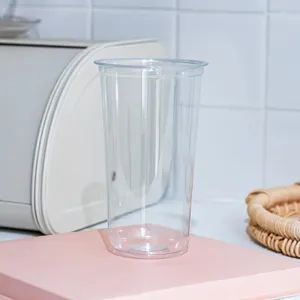Copo plástico com logotipo personalizado impresso para café e bebidas geladas Kaida, copo plástico transparente PET de 12, 16, 20, 24 onças com tampa