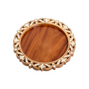 Attractive Design Food Serving <b>Tray</b> In Wooden And Mother Of Pearl Chocolate <b>Tray</b> Dinnerware Serving <b>Tray</b> With Round Shape - Product Image 1
