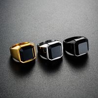 Bague en acier inoxydable pour homme, pierre noire de luxe, vente en gros OEM, bagues de phalange épaisses en agate pour homme