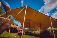 Tente bédouine extensible 6*8m, structure en aluminium, tissu PVC 650gsm, imperméable d'un côté, résistance au feu CPAI84, résistance aux UV, Motowin